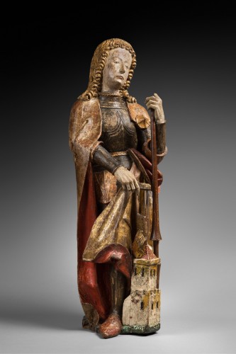 XIe au XVe siècle - Bois sculpté et polychromé représentant saint florian