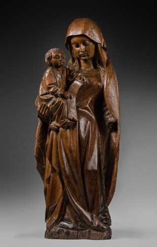 Sculpture Sculpture en Bois - Vierge à l’Enfant au phylactère d'époque gothique