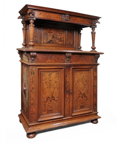 Renaissance dressor decorated  with marquetry and pastiglia