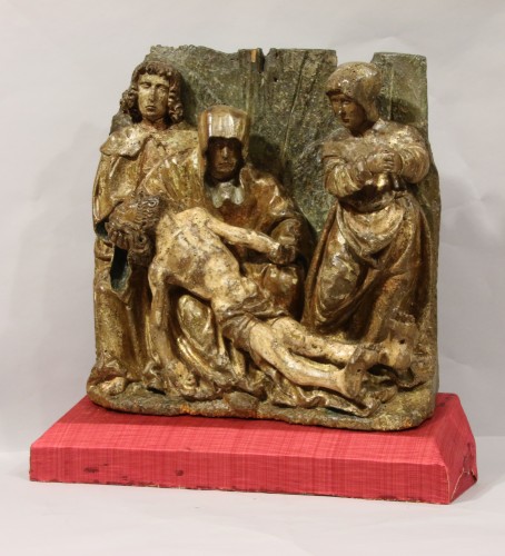 Groupe sculpte representant la deploration du christ d’epoque gothique - Sculpture Style Moyen Âge