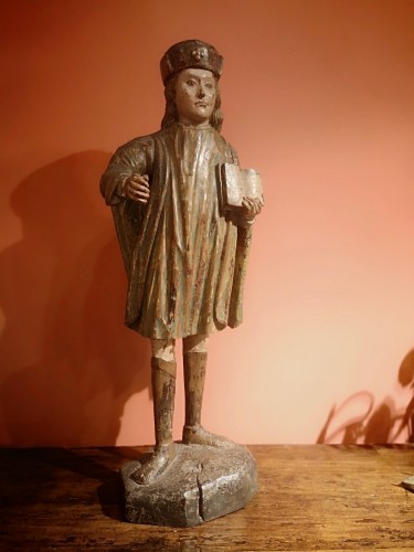 Sculpture en bois polychrome représentant saint jacques le majeur - Sculpture Style Moyen Âge