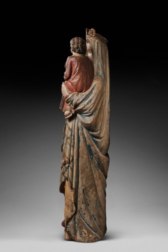 Sculpture Sculpture en pierre - Importante vierge lorraine du xive siècle en pierre calcaire polychrome