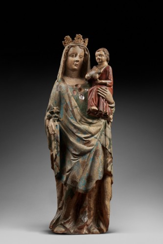Importante vierge lorraine du xive siècle en pierre calcaire polychrome - Galerie Gabrielle Laroche