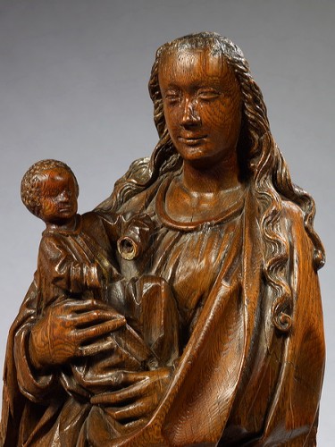 Sculpture Sculpture en Bois - Vierge a l'enfant d'epoque gothique