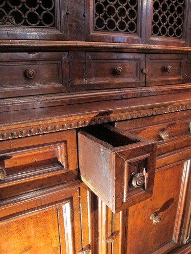 Tuscan renaissance wrought iron and walnut cabinet - 