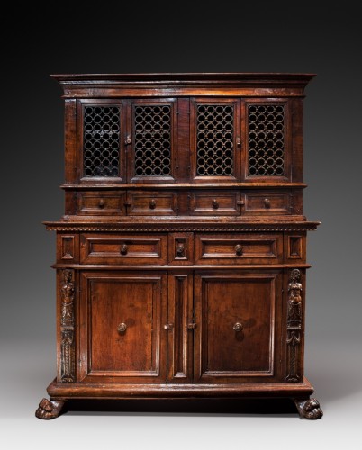 <= 16th century - Tuscan renaissance wrought iron and walnut cabinet