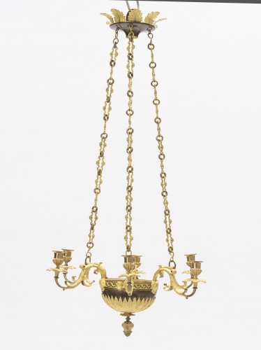 Lustre en bronze doré et patiné, Suède vers 1840 - Luminaires Style Restauration - Charles X