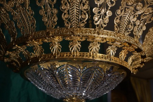 Très grand Lustre de style Empire en bronze doré et cristal taillé - Luminaires Style 