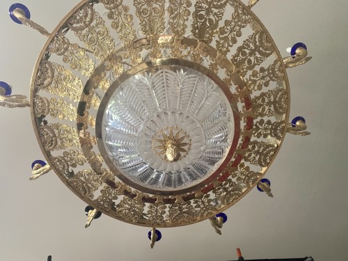 Lighting  - Very large Gilt bronze and cut Crystal chandelier in Empire style