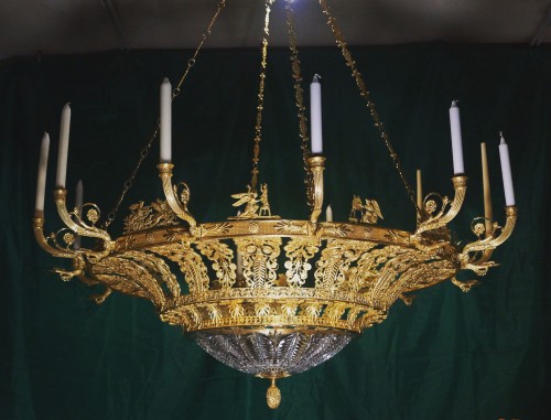 Very large Gilt bronze and cut Crystal chandelier in Empire style - 