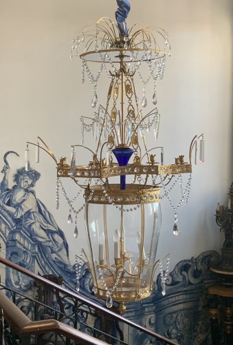 Very Large 12-light Blue Neo-classical Lantern Chandelier