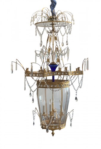 Very Large 12-light Blue Neo-classical Lantern Chandelier