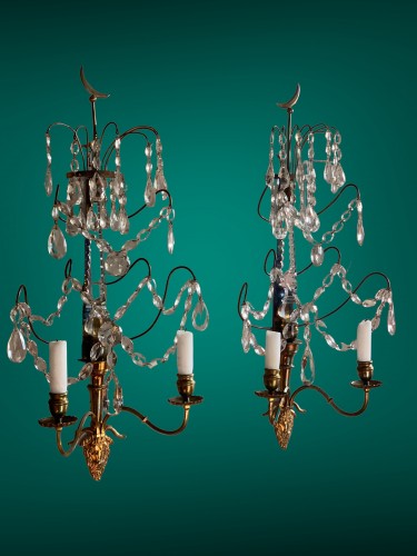 Paire d'appliques en cristal et bronze, Suède XIXe siècle - Luminaires Style 