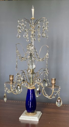 Pair of large crystal girandoles, Sweden early 19th century - Lighting Style Directoire