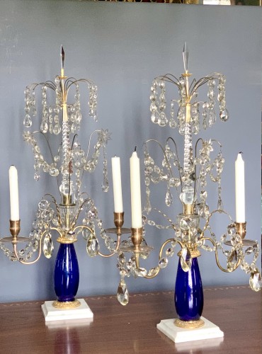 Lighting  - Pair of large crystal girandoles, Sweden early 19th century