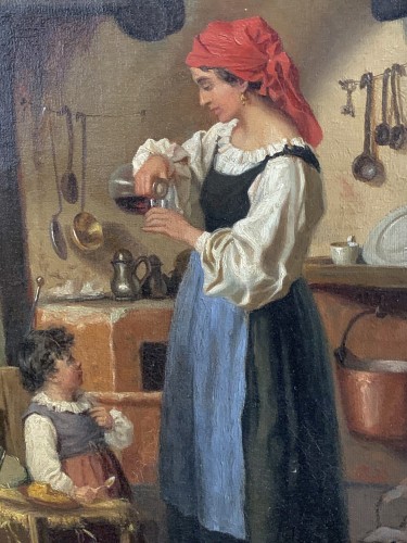Paintings & Drawings  - A Mother and Child In an Italian Kitchen, Oil/l , Sign Wenzel Tornøe, 1881 