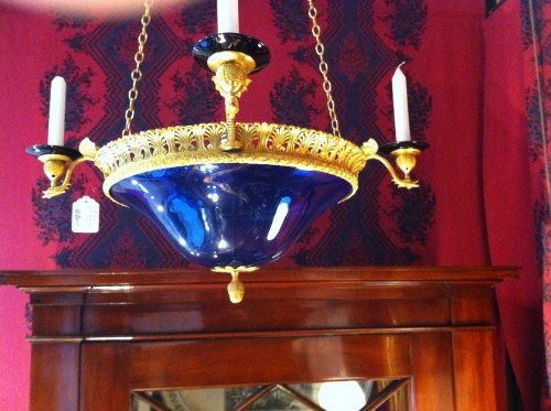 Pair of Baltic lantern with cobalt blue crystal basin - Lighting Style Empire