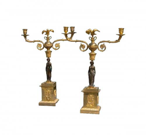 A Pair of Candelabras on Cariatides, Sweeden circa 1820-30