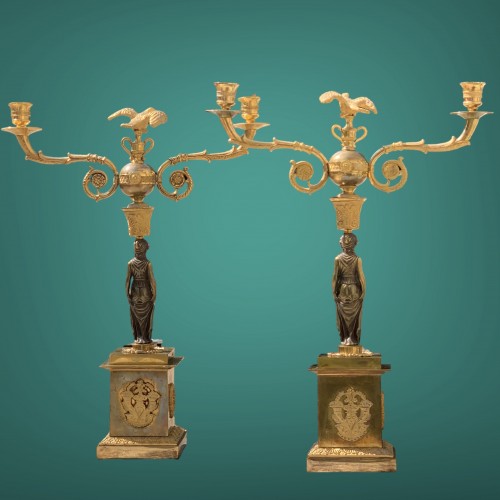 A Pair of Candelabras on Cariatides, Sweeden circa 1820-30 - Lighting Style Restauration - Charles X