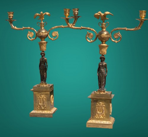 A Pair of Candelabras on Cariatides, Sweeden circa 1820-30 - 