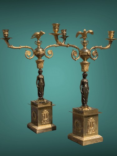 Antiquités - A Pair of Candelabras on Cariatides, Sweeden circa 1820-30