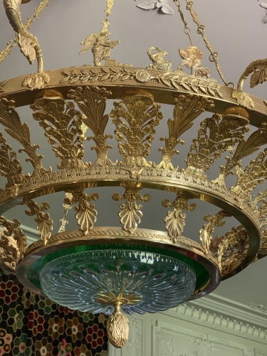 Noe-classic Chandelier in Empire style, gilt bronze, green crystal  - Lighting Style 