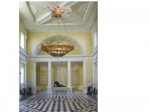 Noe-classic Chandelier in Empire style, gilt bronze, green crystal  - 