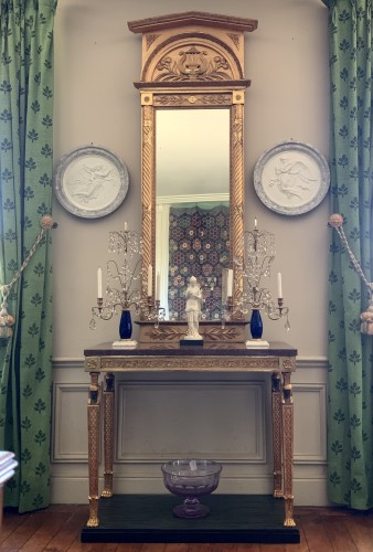 Gustavian Consoltable Egyptian Heads, Porphyry top with gilt Mirror 