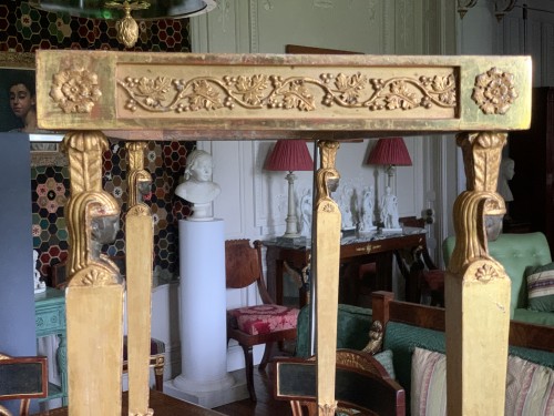 19th century - Gustavian Consoltable Egyptian Heads, Porphyry top with gilt Mirror 