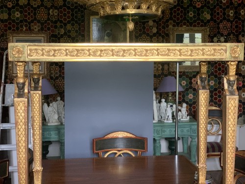 Gustavian Consoltable Egyptian Heads, Porphyry top with gilt Mirror  - Directoire