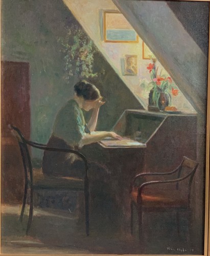 Lectrice éclairée par une Mansarde - Pol Friis Nybo (1869-1929)
