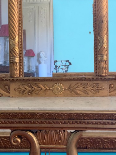 Console et miroir Lyre en bois doré, Suède vers 1840 - Galerie Golovanoff