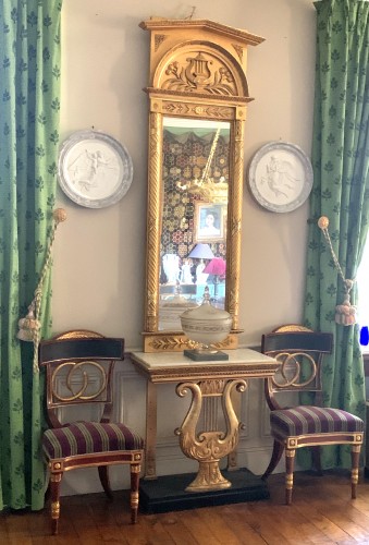 XIXe siècle - Console et miroir Lyre en bois doré, Suède vers 1840