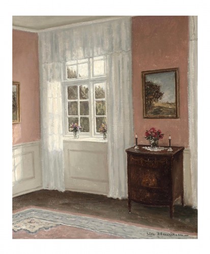 Lumière de la Fenêtre dans un Intérieur Rose - Wilhelm Henriksen (1880-1964)