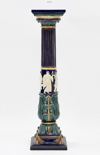 Decorative Objects  -  Pedestal With Dancing Antiques Relief , Gustavsberg Polychrome Ceramic, 19