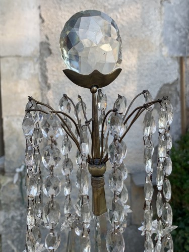 Pair Of Gustavian Girandoles With 3 Lights, Faceted Blue Crystal. , Sweden  - Empire