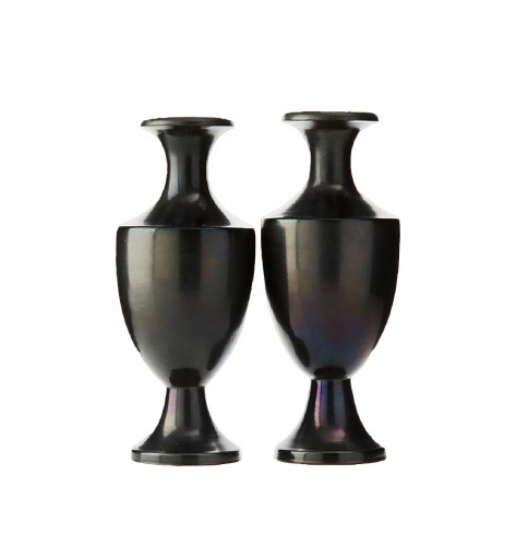 Pair Of Neo-classical Black Vases On Red Background, Ceramic By Ph Lundgren