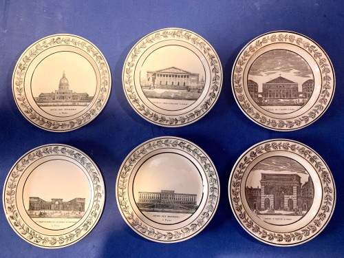 Paris Monuments , Set of 10 plates Creil et Montereau or Wedgwood.  - Porcelain & Faience Style Restauration - Charles X