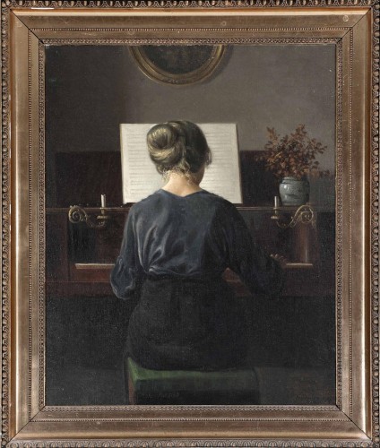 Pianiste au Chingnon de dos - Alfred Broge (1870-1955)