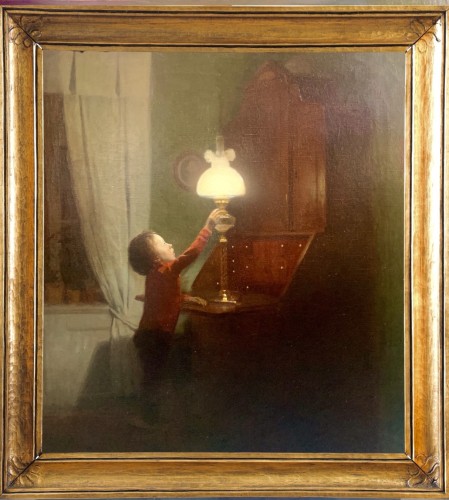 Little Boy Adjusting the Lamp - Carl Vilhelm Meyer (1870-1938)