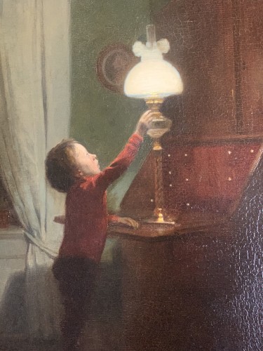 Little Boy Adjusting the Lamp - Carl Vilhelm Meyer (1870-1938) - Paintings & Drawings Style Art nouveau