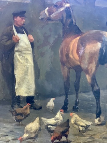 Paintings & Drawings  - Blacksmith at Manor’s Stable oil/linen Sign. G. V. Blom, Danish school 