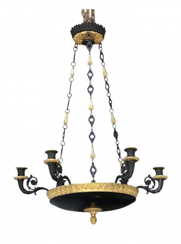 Lustre Empire en bronze doré et patiné, époque 1860