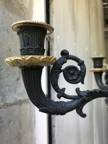 Luminaires Lustre - Lustre Empire en bronze doré et patiné, époque 1860