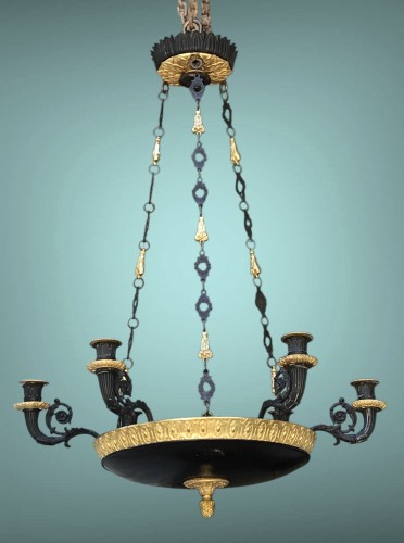 XIXe siècle - Lustre Empire en bronze doré et patiné, époque 1860