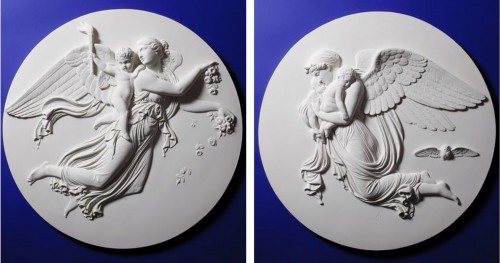 « Le Jour et La Nuit » Paire de grands médaillons en plâtre d’après Thorvaldsen - Objet de décoration Style Empire