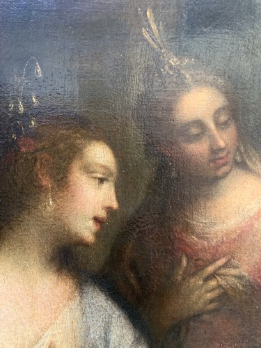 “The Gold Apple and the Three Goddesses. Venetian school of the 17th century - Paintings & Drawings Style Louis XIII