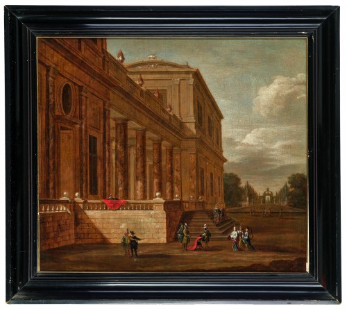 Perspective of aClassical Palace in Noble company, attributed to J. F. Saeys - Paintings & Drawings Style Directoire