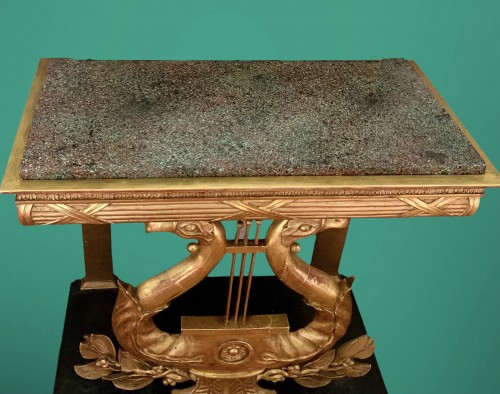 Lyre Console in Gilt Wood, Imitation Porphyry Top, Sweden Circa 1830 - Furniture Style Restauration - Charles X