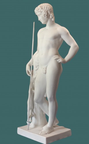 Adonis, Bisque Figurine After Thorvaldsen, Royal Copenhagen Manufactory - Porcelain & Faience Style Napoléon III